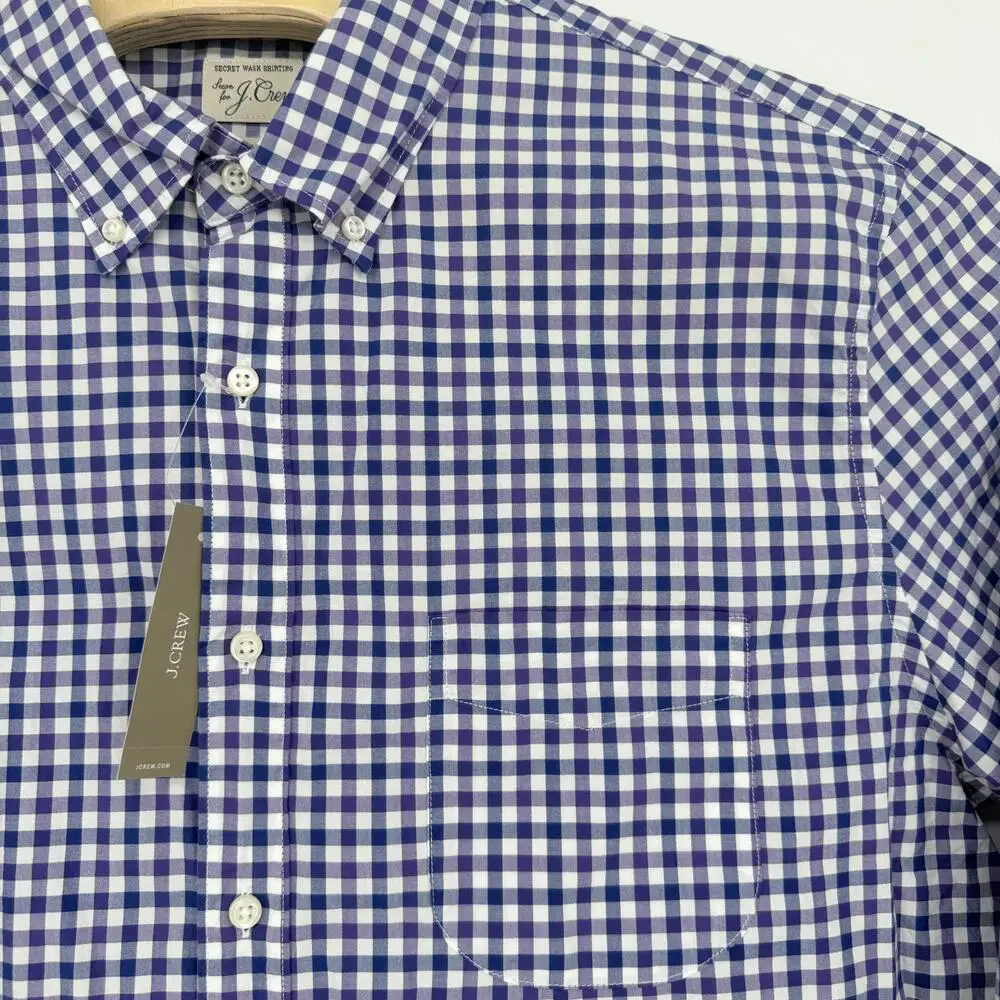 J. Crew Men's Purple & White Check Cotton Casual‎ Shirt Large NWT Men's